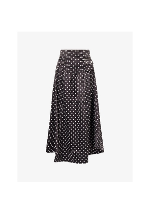 Womens Ganni A-Line Polka-Dot Satin Midi Skirt
