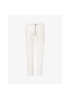 Mens Eleventy Drawstring Tapered-Leg Stretch-Cotton Trousers