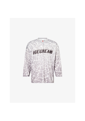 Mens Icecream Cracked Ice Hockey Long-Sleeves Woven T- Shirt