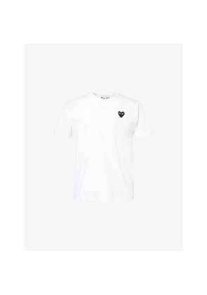 Mens Comme Des Garcons Play Rhinestone Heart-Embroidered Cotton T-Shirt