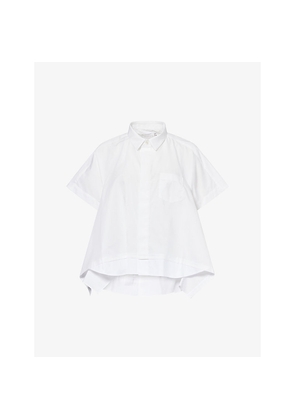 Womens Sacai Asymmetric Short-Sleeves Woven Shirt