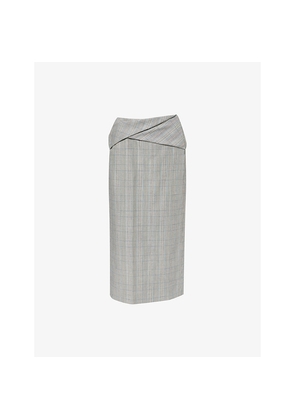 Womens Victoria Beckham Wrap-Waist Checked Wool Midi Skirt