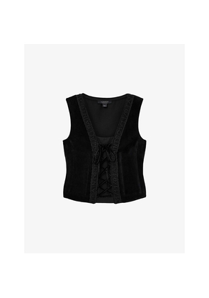 Womens Allsaints Selin Brand-Embroidered Velvet Vest