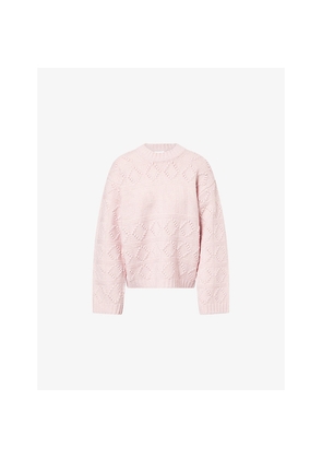 Womens Ganni Relaxed-Fit Textured-Pattern Wool-And-Cotton Jumper