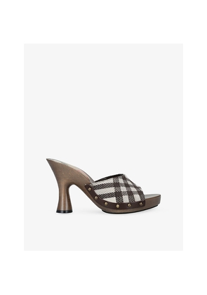 Womens Burberry Potter 75 Check Wooden Mules