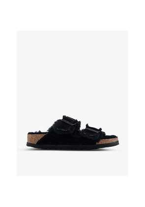 Womens Birkenstock Arizona Two-Strap Shearling and Suede Sandals