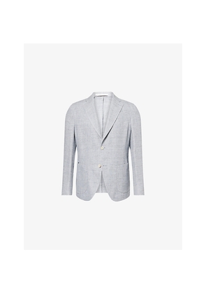 Mens Eleventy Single-Breasted Checked Linen and Wool-Blend Jacket
