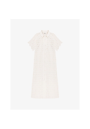 Womens Ro&Zo Broderie Scallop Sleeve Cotton Shirt Dress