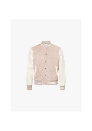 Mens Eleventy Contrast-Sleeve Suede Varsity Jacket