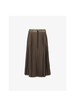 Womens Sacai Pleated Drawstring Woven Midi Skirt