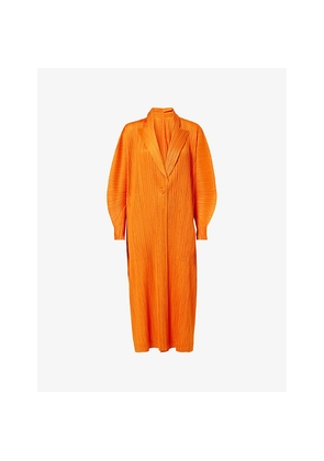Womens Pleats Please Issey Miyake Plisse Knitted Midi Coat