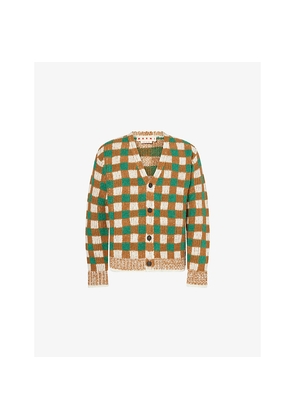 Mens Marni Check-Print V-Neck Wool-Blend Cardigan