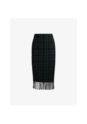 Womens Polo Ralph Lauren Check Wrap Wool-Blend Midi Skirt