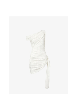 Womens Self-Portrait Rhinestone One-Shoulder Stretch-Woven Mini Dress