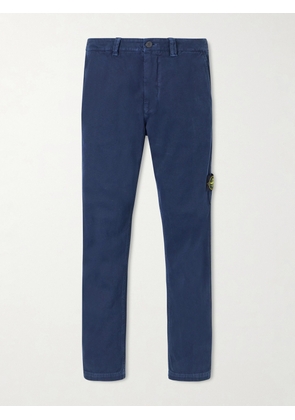 Stone Island - Straight-Leg Logo-Appliquéd Panama Cotton Trousers - Men - Blue - UK/US 28