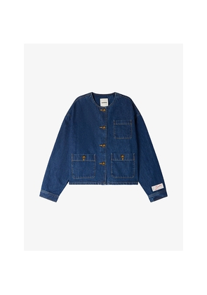 Womens Sandro Buttoned Round-Neck Denim Jacket
