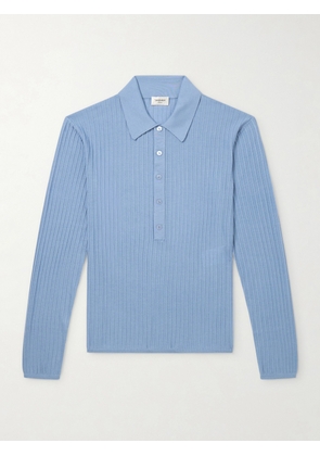 SAINT LAURENT - Slim-Fit Ribbed Wool, Cashmere and Silk-Blend Polo Shirt - Men - Blue - M