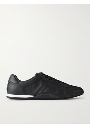 Gucci - Rochelle Webbing-Trimmed Leather Sneakers - Men - Black - UK 7