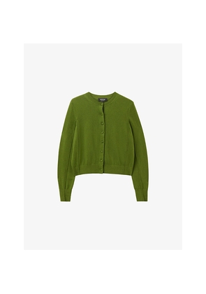 Womens Whistles Crewneck Buttoned Wool and Cotton-Blend Cardigan