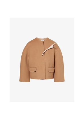 Womens Erdem Floral Appliqué Double-Faced Cropped Wool Jacket