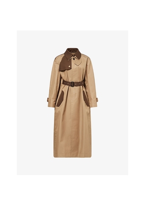 Womens Sacai Contrast-Panels Belted Cotton-Blend Trench Coat