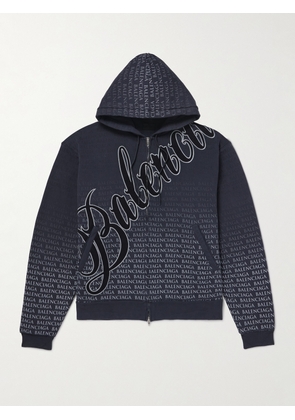 Balenciaga - Oversized Logo-Appliquéd Printed Cotton-Jersey Zip-Up Hoodie - Men - Black - S