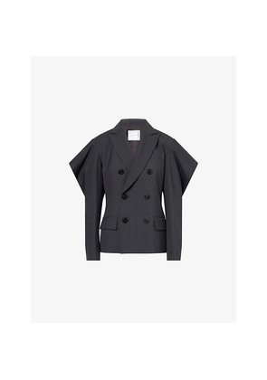 Womens Sacai Cut-Out-Sleeves Peak-Lapels Woven Jacket