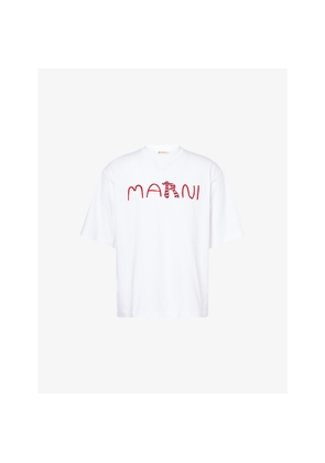 Mens Marni Logo-Flock Crewneck Cotton-Jersey T-Shirt