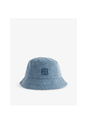 Womens Anine Bing Nicks Monogram-Embroidery Denim Bucket Hat