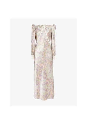Womens Alessandra Rich Bow Square-Neck Silk Midi Dress