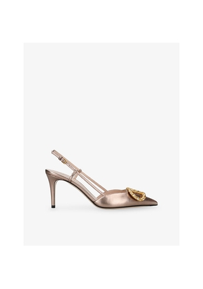 Womens Valentino Garavani Vlogo 80 Slingback Metallic Leather Pumps