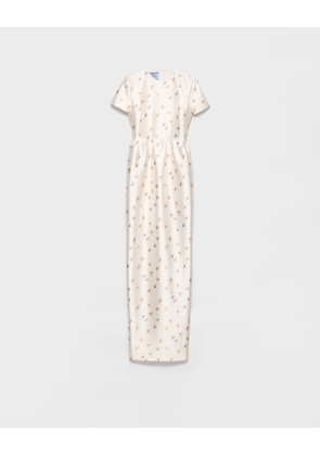 Long floral print silk and wool dress