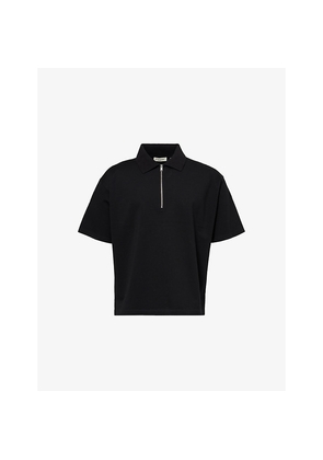 Mens Frame Zip Short-Sleeves Cotton-Piqué Polo Shirt
