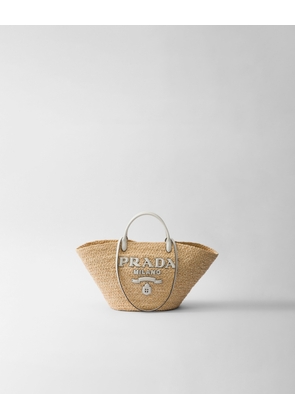 Large raffia and leather shopping bag