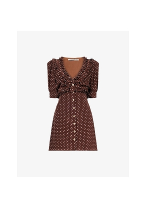 Womens Alessandra Rich Polka-Dot Frilled Silk Mini Dress