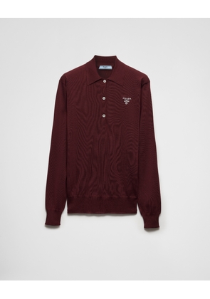 Long-sleeved silk polo shirt