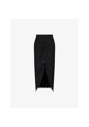 Womens Alessandra Rich Bow Lace-Trim Silk Midi Skirt