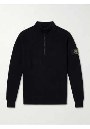 Stone Island - Logo-Appliquéd Ribbed-Knit Cotton Half-Zip Sweater - Men - Black - S