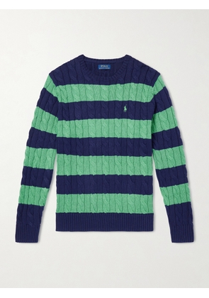 Polo Ralph Lauren - Logo-Embroidered Striped Cable-Knit Cotton Sweater - Men - Green - S