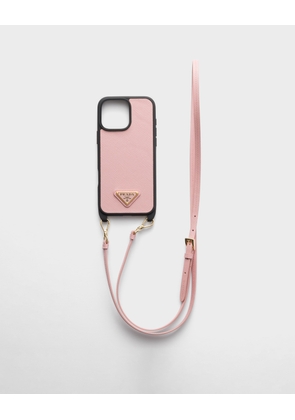 Saffiano leather case for iPhone 16 Pro Max with shoulder strap