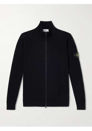 Stone Island - Logo-Appliquéd Ribbed-Knit Wool Zip-Up Cardigan - Men - Black - S
