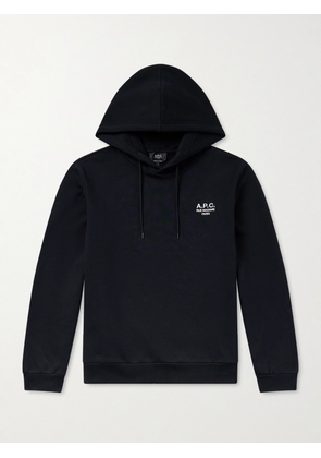 A.P.C. - Standard Rue Madame Logo-Embroidered Organic Cotton-Jersey Hoodie - Men - Black - XS
