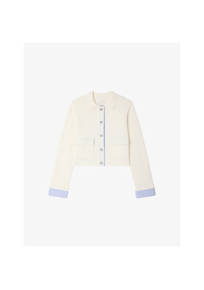 Womens Sandro Contrast-Trim Wool-Blend Polo Cardigan