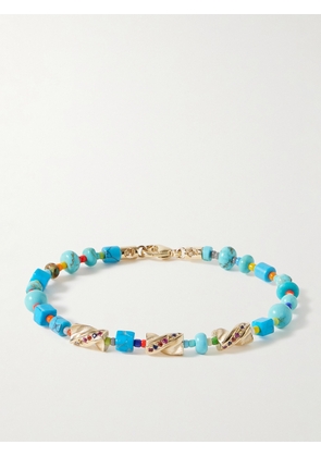 Luis Morais - Drill Bit 14-Karat Gold Multi-Stone Beaded Bracelet - Men - Blue