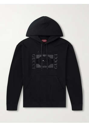 Gucci - Logo-Print Cotton-Jersey Hoodie - Men - Black - S