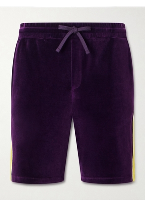 Valentino Garavani - Slim-Fit Appliquéd Cotton-Blend Velvet Shorts - Men - Purple - S