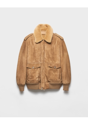 Suede and shearling bomber jacket