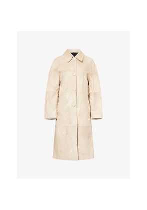 Womens Nour Hammour Ponyhair Day Spread-Collar Leather Coat