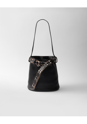 Prada Buckle leather bucket bag with studded belt