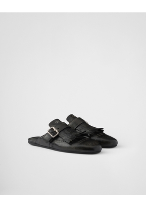 Shuffle fringed leather mules